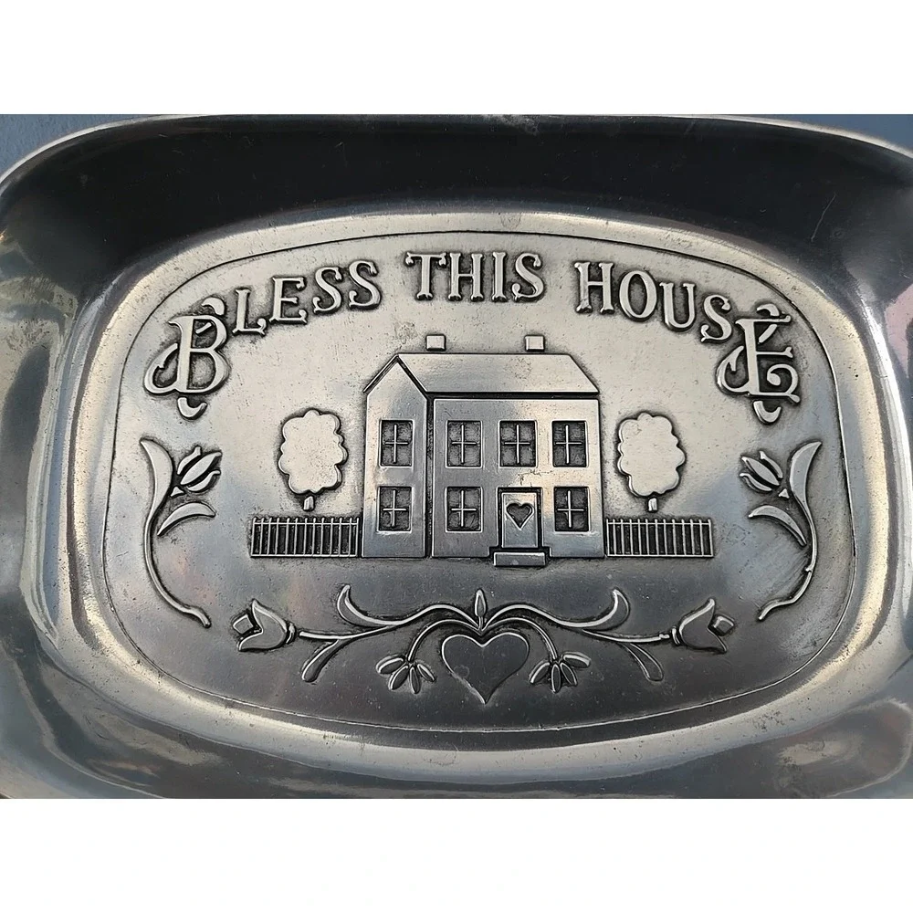 Vintage WILTON Pewter Bless This‎ House Tray Dish Plate Made in USA
